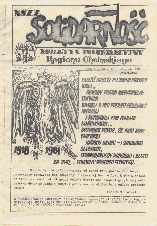Biuletyn Informacyjny Regionu Chełmskiego zaczął się ukazywać w grudniu 1980 r.