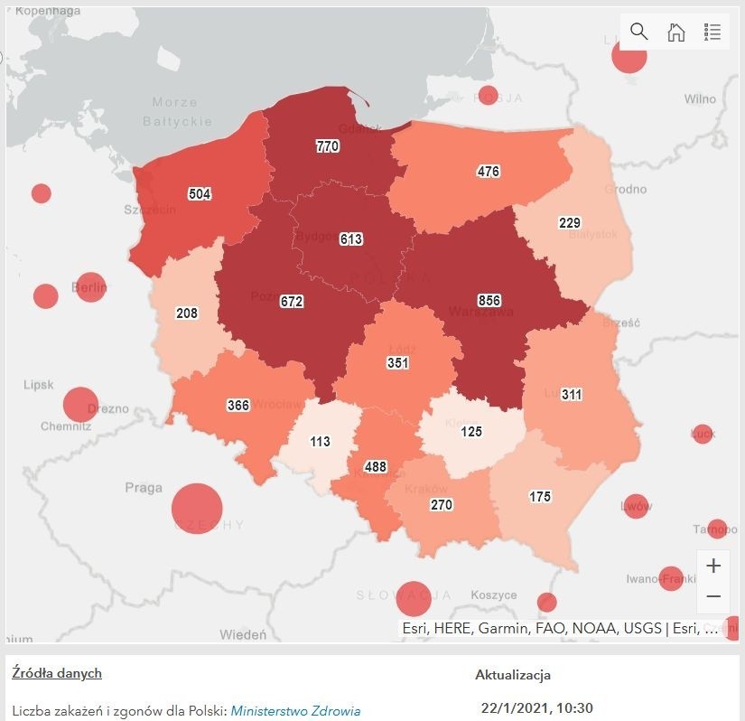 Koronawirus - nowe przypadki, 22.01.2021