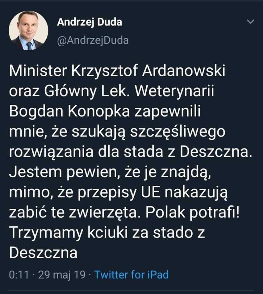 W walkę o uratowanie krów włączył się prezydent Andrzej...