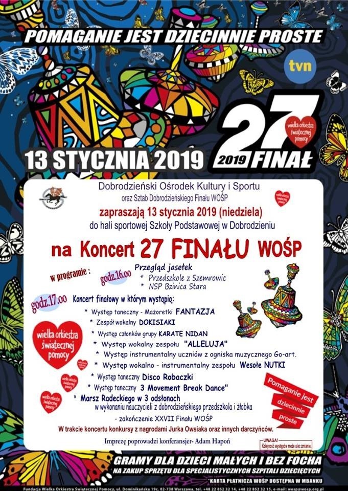 Program finału WOŚP 2019 w Dobrodzieniu