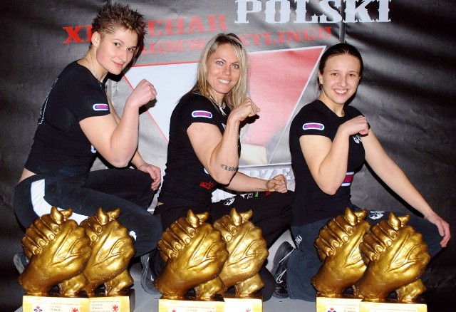 Czołowe armwrestlerki grudziądzkie to (od lewej): Milena Morczyńska, Marlena Wawrzyniak i Marta Opalińska.