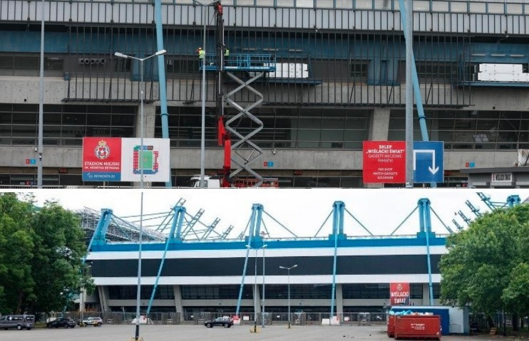 Stadion Wisły Kraków przed i po przebudowie.