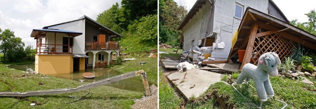Ośmiosobowa rodzina Brydów w ciągu kilku minut straciła dom. Po ulewach, zbocze, na którym był zbudowany, podmokło. Dom zapadł się o metr.