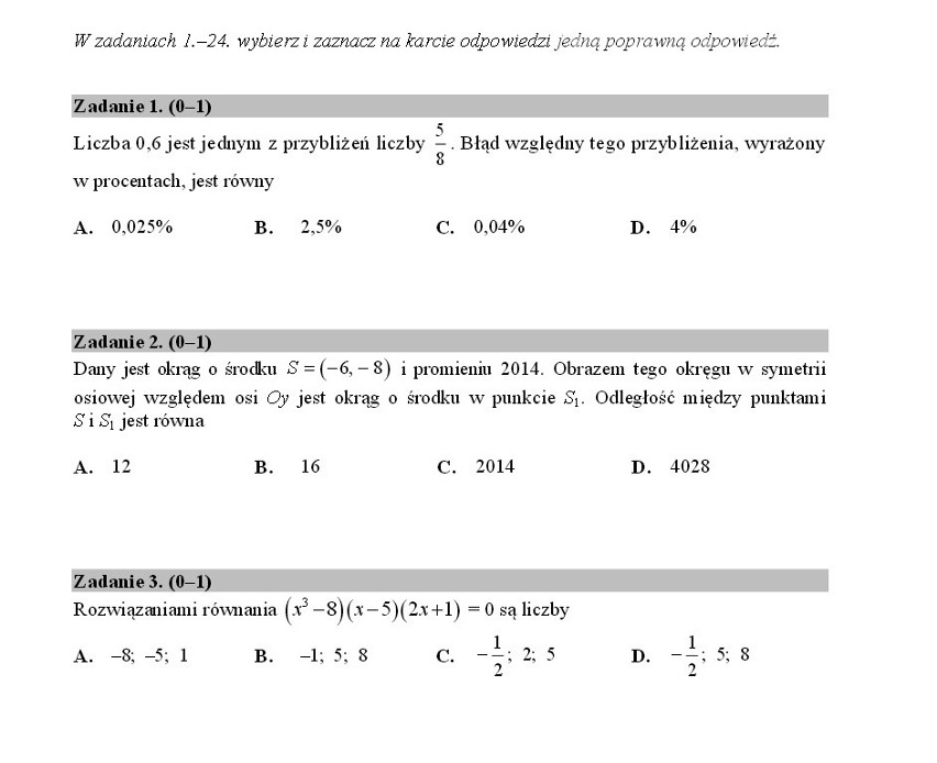 Próbna matura 2014 z matematyki - arkusz CKE - poziom...