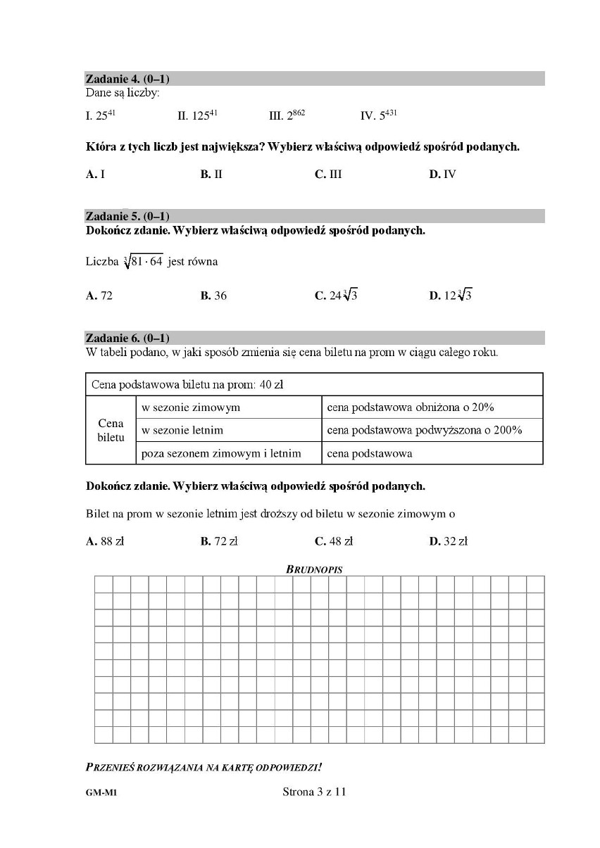 Egzamin gimnazjalny. Matematyka (ARKUSZE 2016)