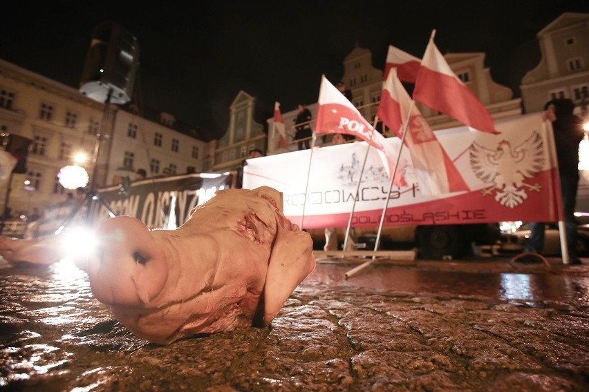 Spalone portrety i świńskie ryje na manifestacji narodowców. Tak uczcili ofiary stanu wojennego