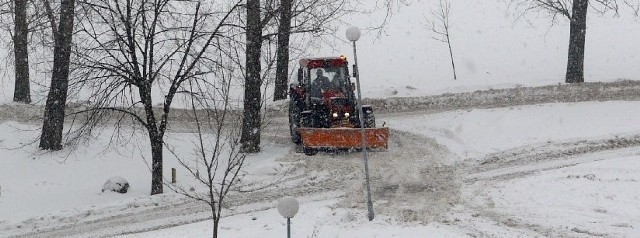 Spychacz jeździł między innymi po chodniku prowadzącym od ulicy Sandomierskiej do Publicznego Gimnazjum nr 2.