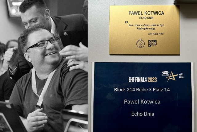 Mistrzowie Polski w piłce ręcznej upamiętnili Pawła Kotwicę, zmarłego w czerwcu dziennikarza Echa Dnia. Tabliczka na trybunie prasowej