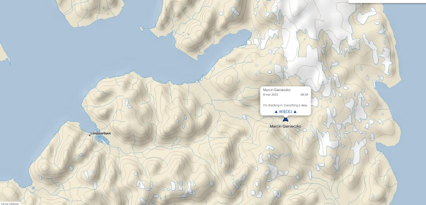 Mapa Svalbardu i początek czwartego dnia trawersu