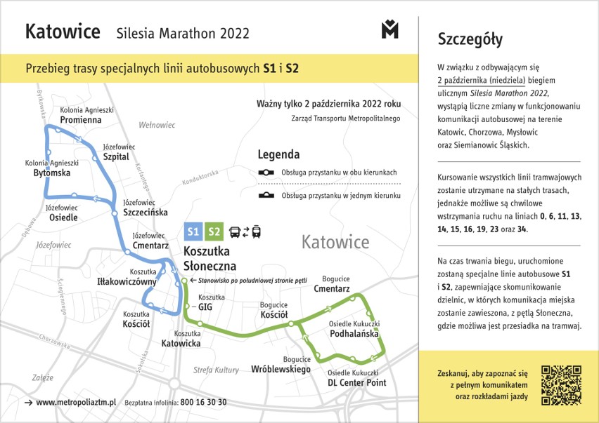 Mapa ilustrująca przebieg tras linii specjalnych S1 i S2...