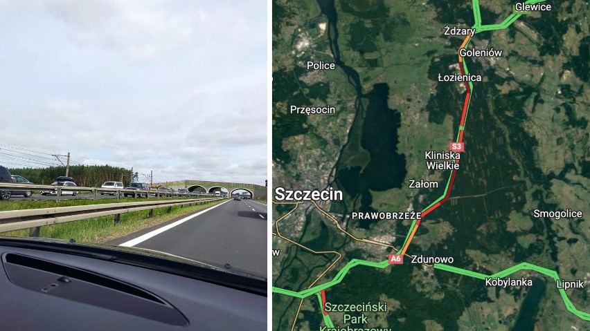 Kolizja na S3 i korki w stronę Szczecina. Nie ma osób poszkodowanych, jednak są spore utrudnienia