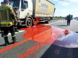 Wypadek aut ciężarowych na Autostradowej Obwodnicy Wrocławia. Na jezdnię wylał się klej 