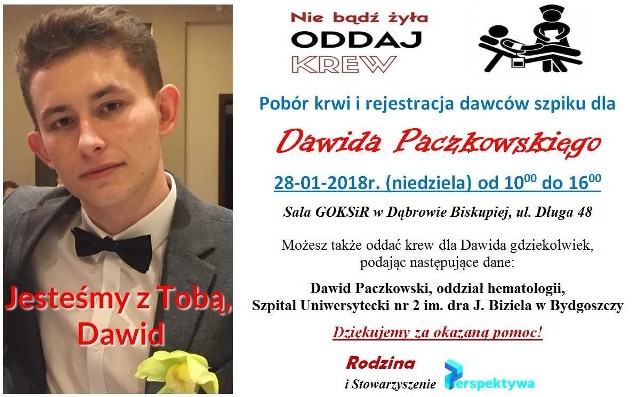 - Mam nadzieję, że nie zabraknie w tym dniu osób, które wspomogą Dawida w jego walce o powrót do zdrowia - wyznaje Paweł Mikuszewski.