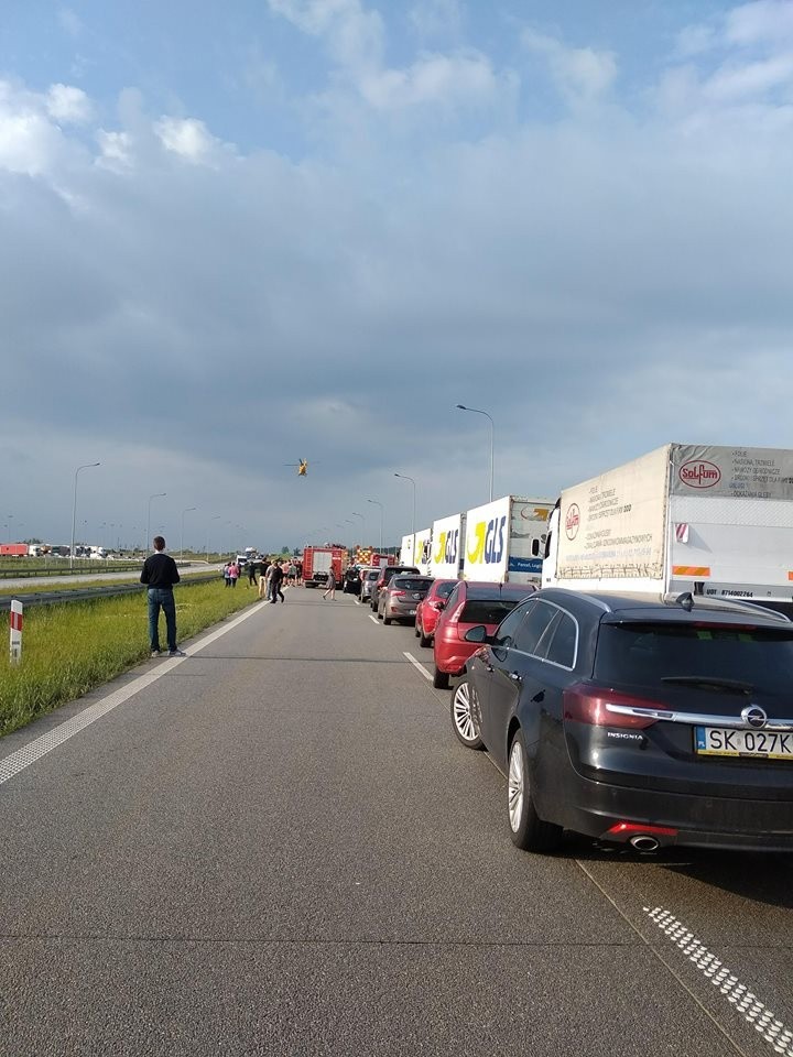 Wypadek na A1 w Nowych Skoszewach