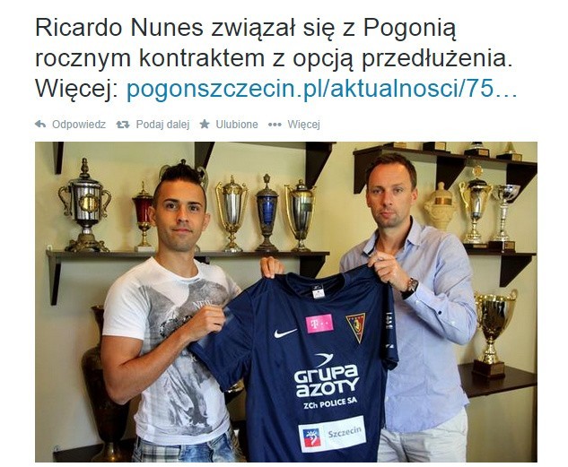 Ricardo Nunes  piłkarzem Pogoni Szczecin