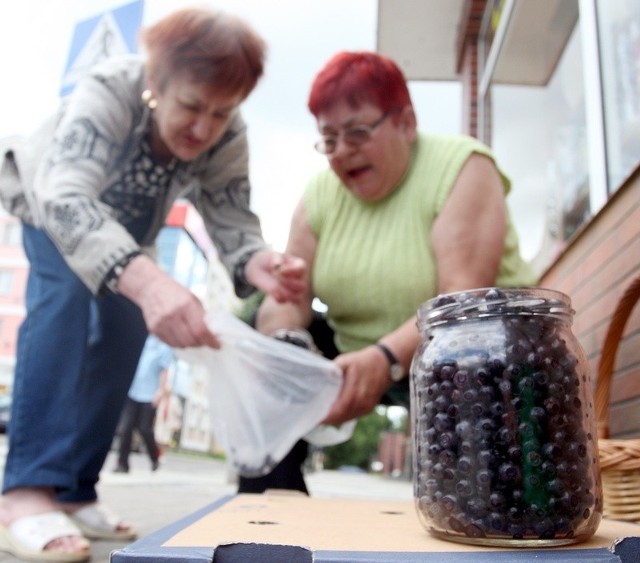 Pani Nina sprzedaje jagody w Słupsku.