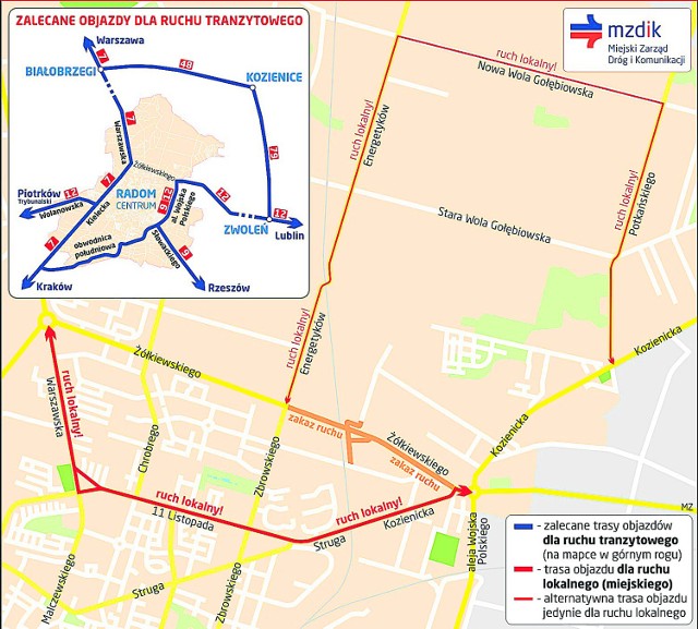 Objazdy ulicy Żółkiewskiego dla ruchu tranzytowego i lokalnego
