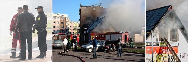 Szczecineccy strażacy gaszą pożar w budynku przy ulicy Jana Pawła II. 