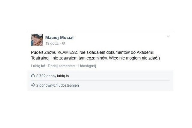 Wpis Macieja Musiała (fot. screen z Facebook.com)