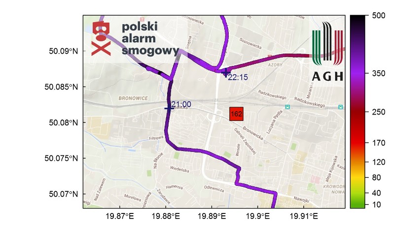 Kolor pomarańczowy oznacza dostateczną jakość powietrza (120...