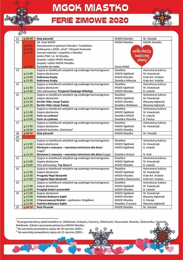 Ferie w gminie Miastko. Program domu kultury, biblioteki i ośrodka sportu