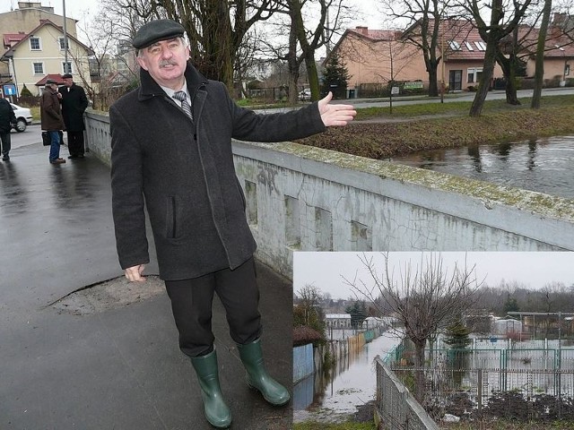 Wojciech Zaręba wczoraj nad Iną. W prawym dolnym rogu zdjęcie z ogródków przy ulicy Drzymały.