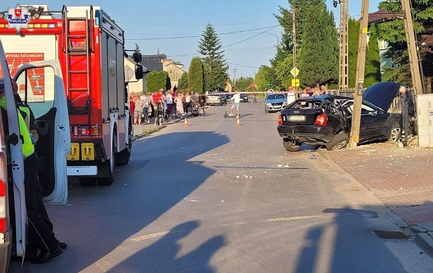 Na podwójnym "gazie" wjechał w słup. W jego audi było sześciu pasażerów