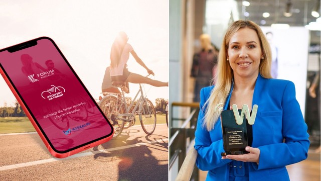 Urszula Lipińska, dyrektor Forum Koszalin, z nagrodą w konkursie Mobile Web Awards za aplikację Rowery na Forum. Aplikacja cieszy się dużą popularnością zwłaszcza w sezonie wiosenno-letnim.