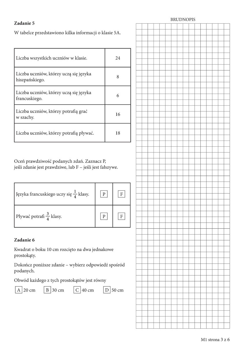 Test piątoklasisty - arkusze