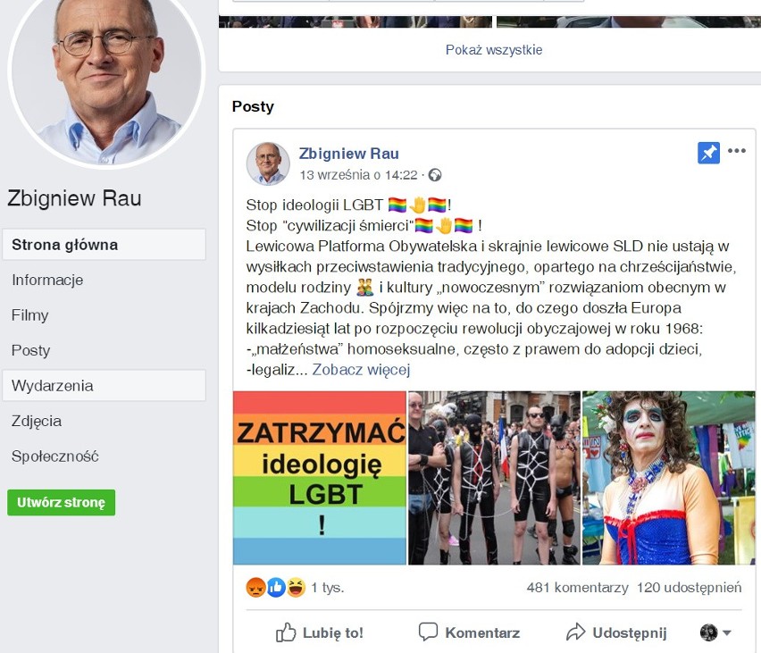 Zbigniew Rau w drugiej dekadzie września na swym profilu FB...
