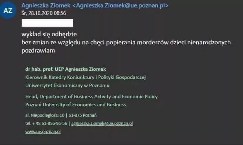 - Takiego emaila otrzymaliśmy od prowadzącego zajęcia -...