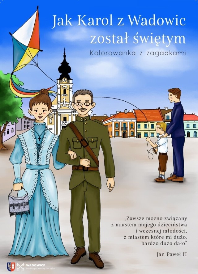 Komiks- kolorowanka o Janie Pawle II przeznaczona jest dla dzieci ale może być też pamiątką z Wadowic