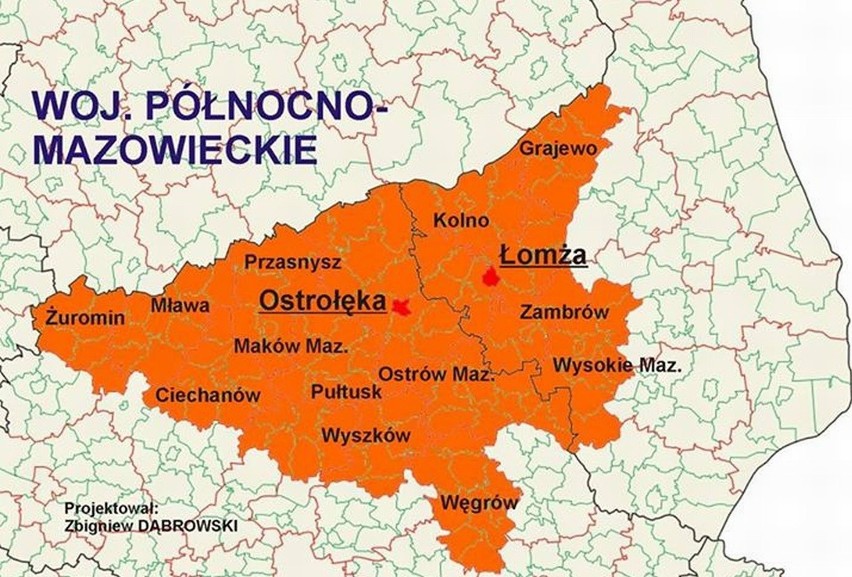 Propozycja podziału województwa mazowieckiego przedstawiona...
