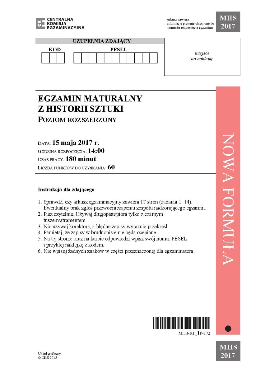 Matura 2017. Historia sztuki [ODPOWIEDZI, ARKUSZ CKE]