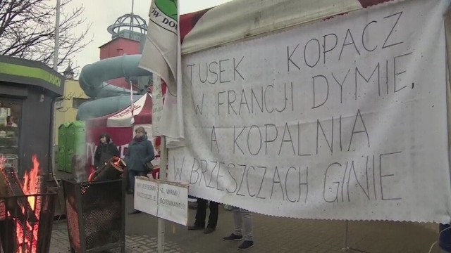 Górnicy protestują przeciwko likwidacji kopalni Brzeszcze.