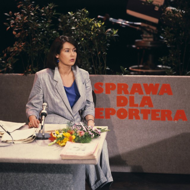 Elżbieta Jaworowicz w programie telewizyjnym "Sprawa dla reportera", Warszawa 1983 r.