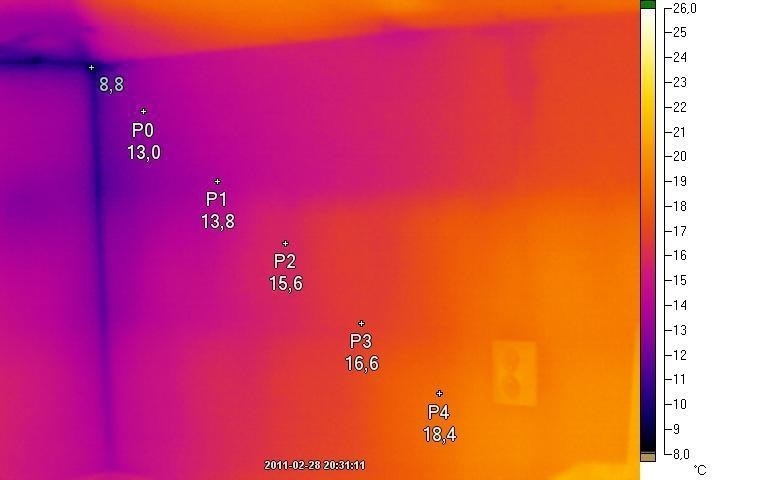 Ściana bez izolacji - rozkład temperatury, zdjęcie...