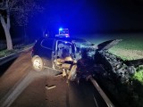 Wypadek na trasie Wągrowiec - Damasławek. Samochód uderzył w drzewo. Kierowca był pijany [ZDJĘCIA]