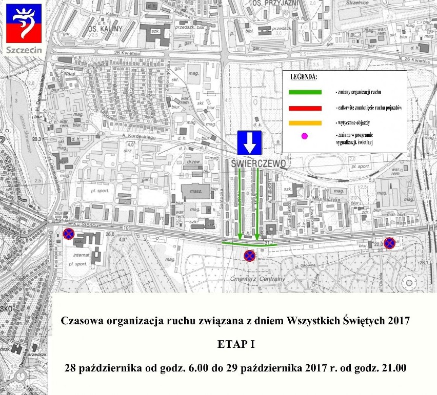 Wszystkich Świętych w Szczecinie. Czasowa organizacja ruchu [MAPY]