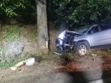 Grabowo Kościerskie. Kierowca volkswagena tiguana uderzył w drzewo, 27.07. 2022 r. Mężczyzna trafił do szpitala. Zdjęcia