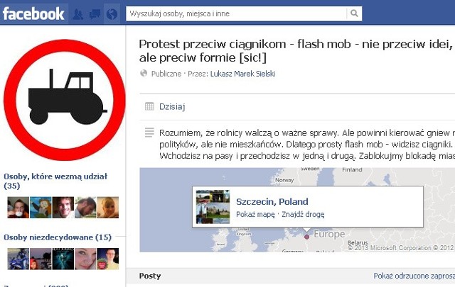 "Protest przeciw ciągnikom - nie przeciw idei, a przeciw formie" na Facebooku.