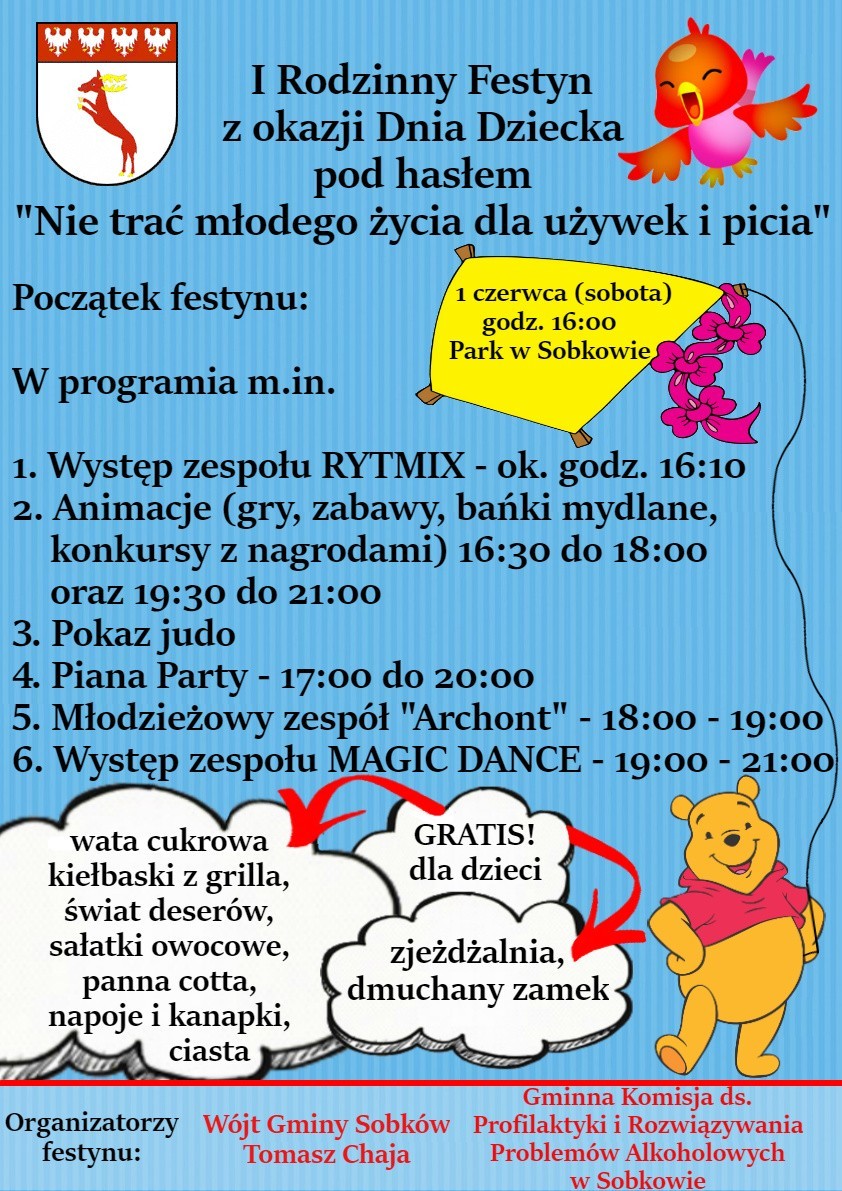 I Rodzinny festyn z okazji Dnia Dziecka w Sobkowie pod hasłem "Nie trać młodego życia dla używek i picia"