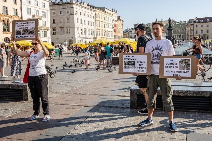 Obrońcy praw zwierząt pytają na Rynku w Krakowie: wybierasz spacer czy cierpienie koni?