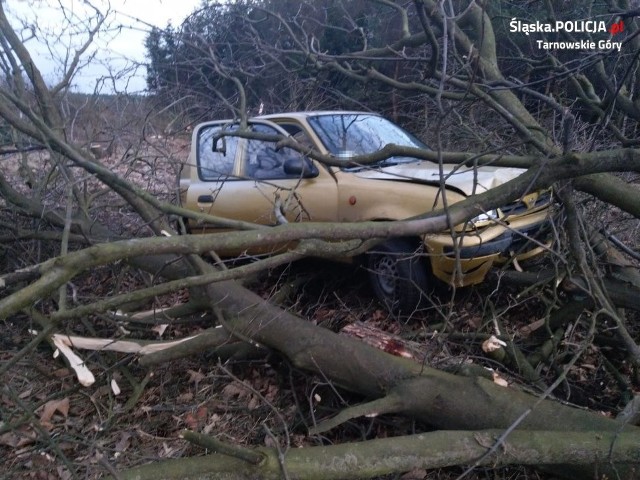 Powiat tarnogórski: był pijany i "zaparkował" uszkodzony samochód w pobliskich krzakach.
