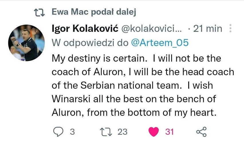 Igor Kolakovic potwierdza odejście z drużyny Aluronu CMC Warty Zawiercie - zaskakujące wieści!