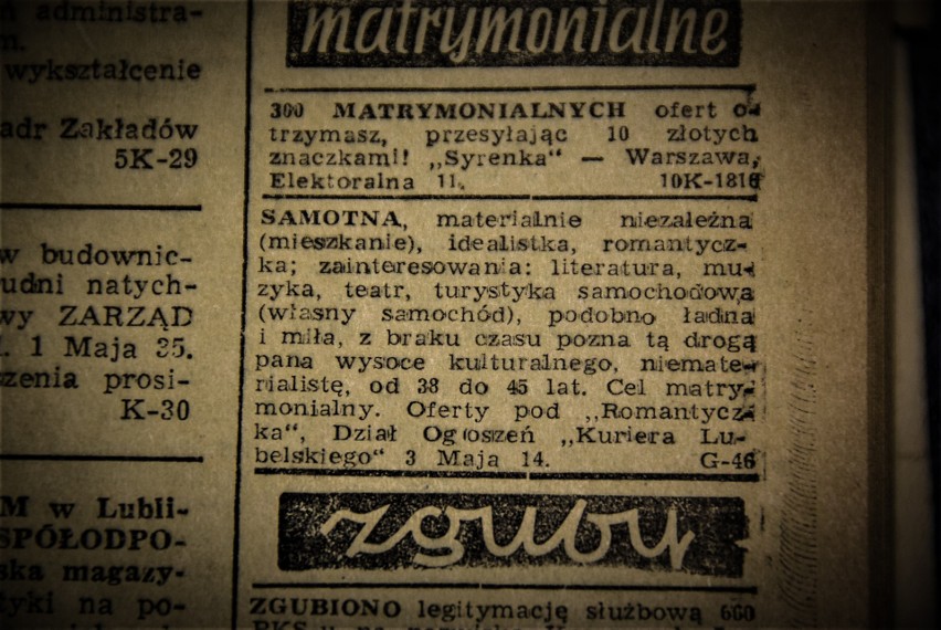 Ogłoszenia matrymonialne z dawnych lat w Lublinie. 