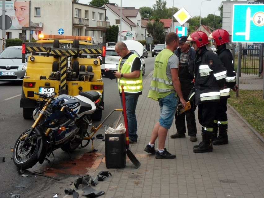 Wypadek na Paderewskiego w Grudziądzu. Motocykl kontra samochód [nowe informacje, zdjęcia, wideo]