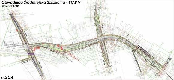 Piąty etap obwodnicy Szczecina. Licząc od lewej widoczne skrzyżowania z ulicami Niemierzyńską/Arkońską, Chopina i Krasińskiego.