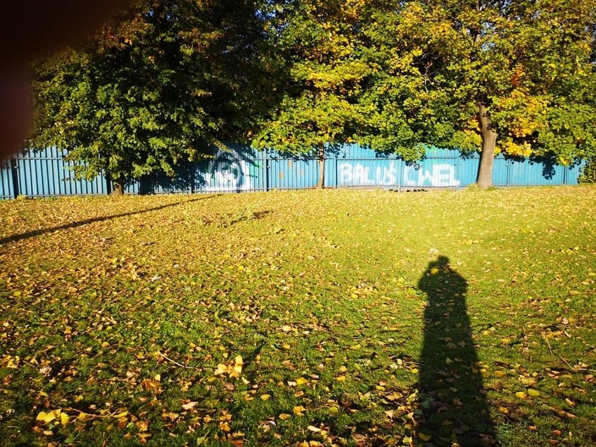 Akt wandalizmu przed meczem Śląsk Świętochłowice - Ruch Chorzów ZDJĘCIA Napisy przeciw Ruchowi na obiekcie Naprzodu Lipiny