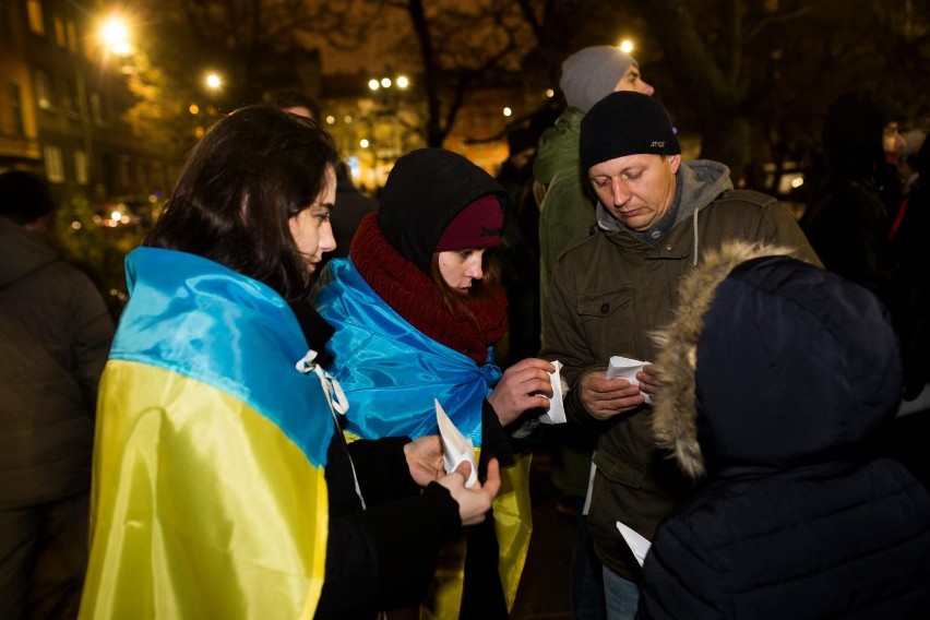 Protest przeciwko rosyjskiej agresji na Ukraine w Krakowie.